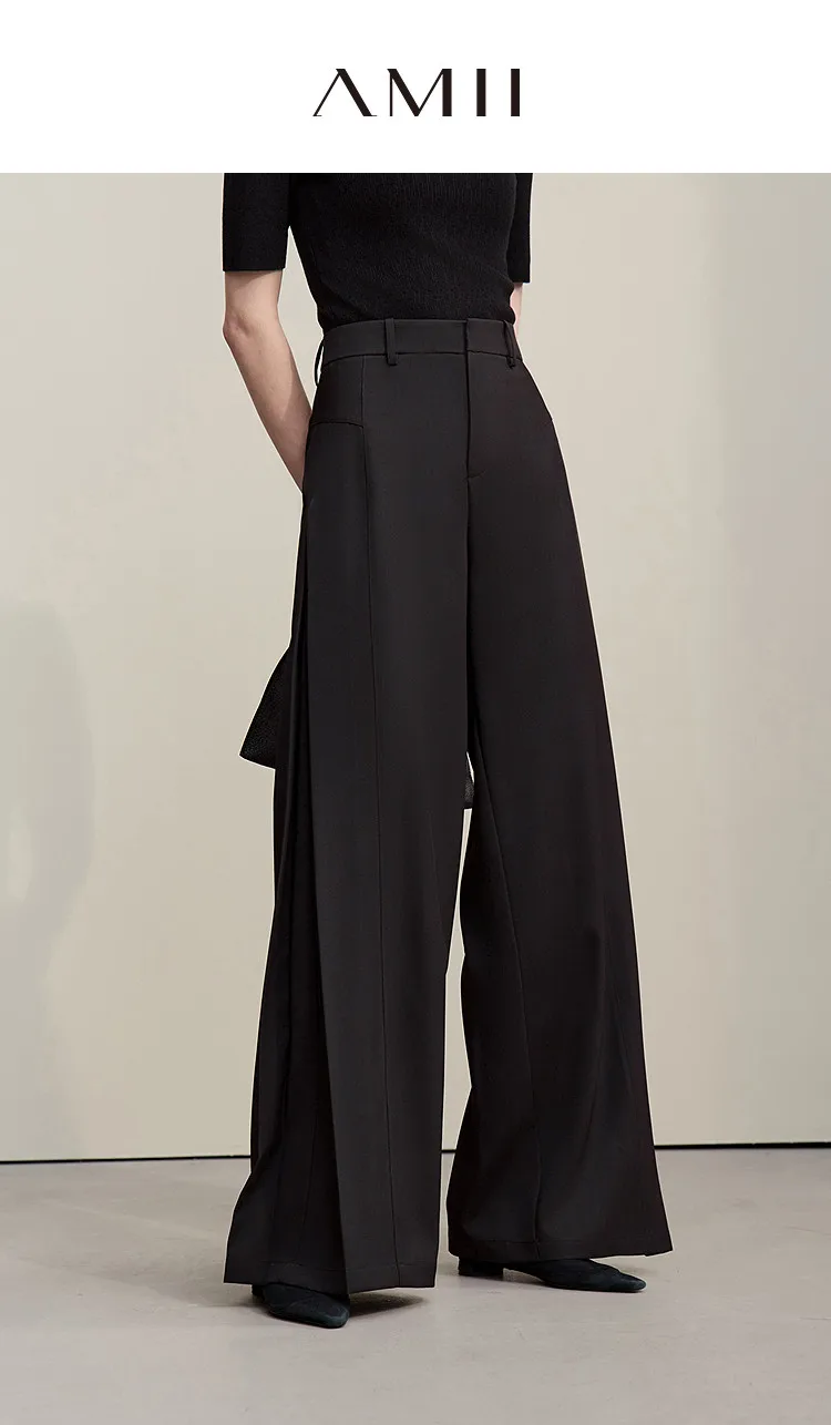 Amii Women's Wide Leg Pants 2026 Summer New Loose Flowy Trousers Pleated Solid Versatile Casual Long Pants For Women 12642085