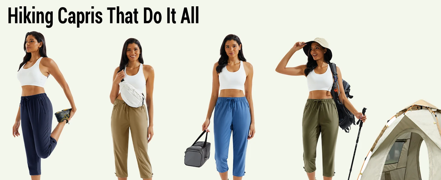 TACVASEN Women's Hiking Capris Pants UPF 50+ Lightweight Quick Dry Workout Travel Summer Casual Drawstring Pants Zipper Pockets
