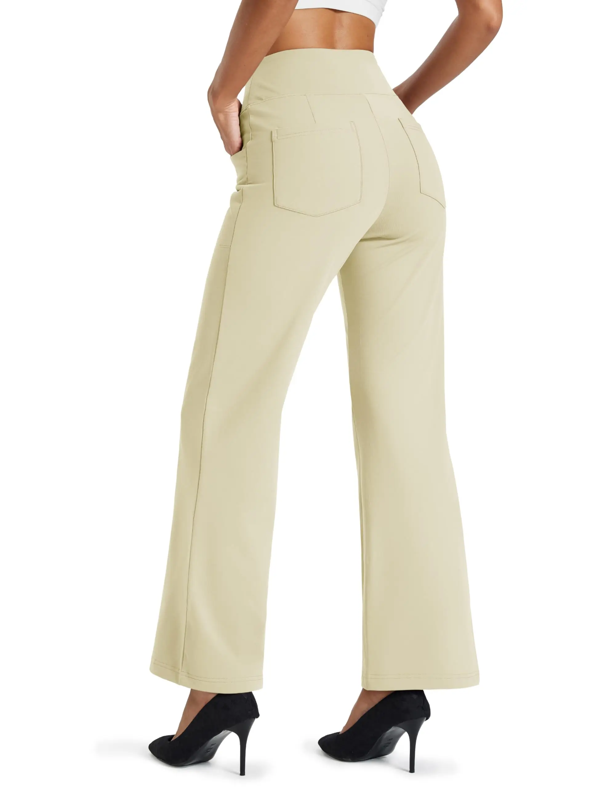 TACVASEN Women's Fleece Lined Wide Leg Yoga Pants Waterproof High Waist Business Pants Winter Warm Sweatpants with Pockets
