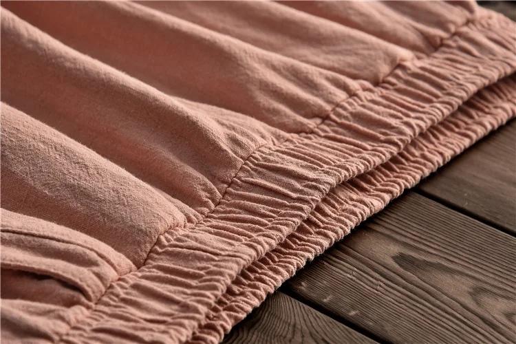 Johnature Women Cotton Linen Harem Pants Loose Trouser 2025 Autumn New Elastic Waist Solid Color Pockets Patchwork Women Pants
