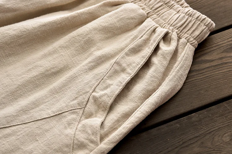 Johnature Women Cotton Linen Harem Pants Loose Trouser 2025 Autumn New Elastic Waist Solid Color Pockets Patchwork Women Pants