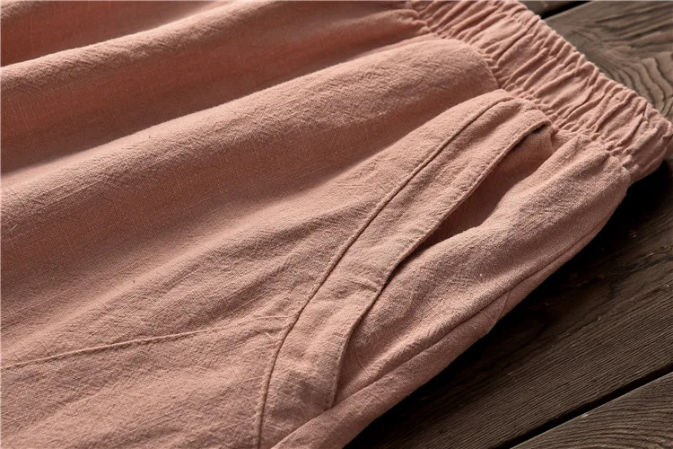 Johnature Women Cotton Linen Harem Pants Loose Trouser 2025 Autumn New Elastic Waist Solid Color Pockets Patchwork Women Pants