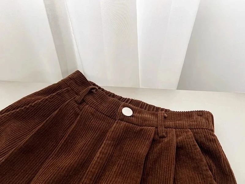 Women Korean Fashion Spring Fall Retro Straight High Waist Corduroy Pants Causal Full Length Trousers All Match Office Lady Pant