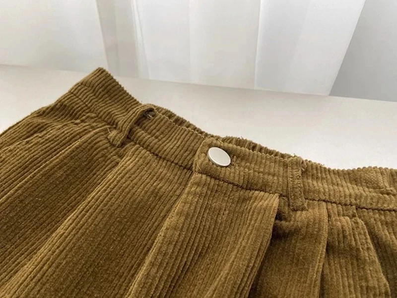 Women Korean Fashion Spring Fall Retro Straight High Waist Corduroy Pants Causal Full Length Trousers All Match Office Lady Pant