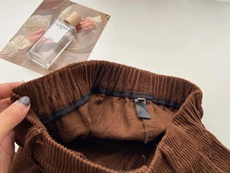 Women Korean Fashion Spring Fall Retro Straight High Waist Corduroy Pants Causal Full Length Trousers All Match Office Lady Pant