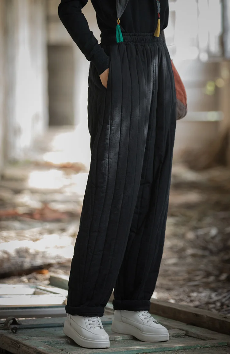 Johnature Women Vintage Plus Cotton Warm Straight Pants Elastic Waist Winter Trouser 2025 New Solid Color Women Casual Pants