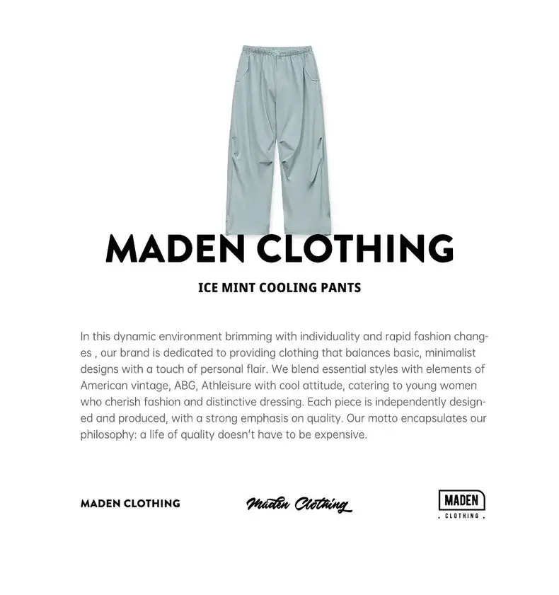 Maden Women's Summer Casual Cool-Touch Parachute Pants Lightweight Elastic Waist Joggers Pants Street Cargo Loose Fit Trousers