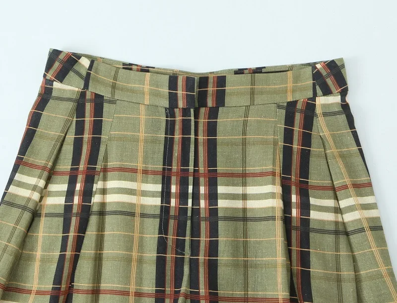 MUJER Plaid Baggy Pants Woman Casual Wide Leg Pants for Women Mid Waist Oversize Women's Pants Vintage Pleated Trousers Womens