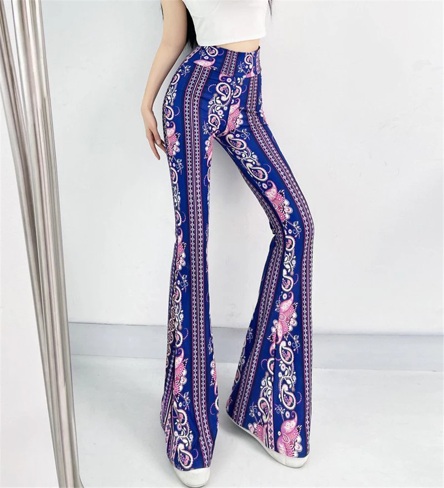 Sexy High Waist Striped Flare Pants Women Streetwear Print Tie Dye Slim Pantalones Vintage Lenggings Spodnie Aesthetic Trousers