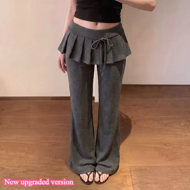 KAMEHARA Japanese Soft Girl Cake Fake Two Piece Skirt Pant Female Harajuku Style Y2k Sexy Slim Fit Slightly Flared Wide Leg Pant