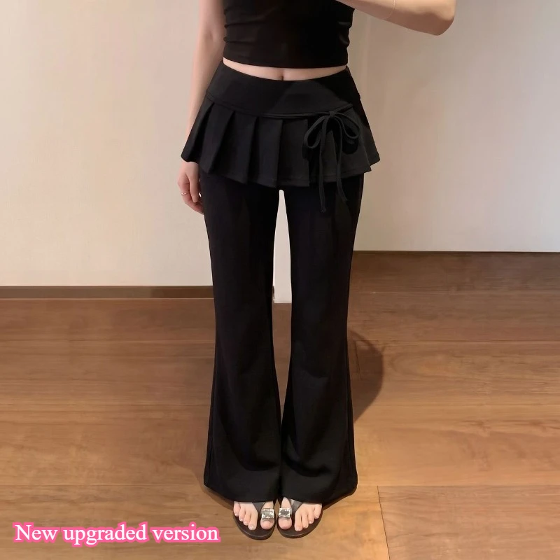 KAMEHARA Japanese Soft Girl Cake Fake Two Piece Skirt Pant Female Harajuku Style Y2k Sexy Slim Fit Slightly Flared Wide Leg Pant