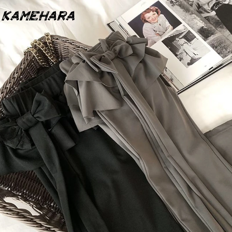 KAMEHARA Japanese Soft Girl Cake Fake Two Piece Skirt Pant Female Harajuku Style Y2k Sexy Slim Fit Slightly Flared Wide Leg Pant