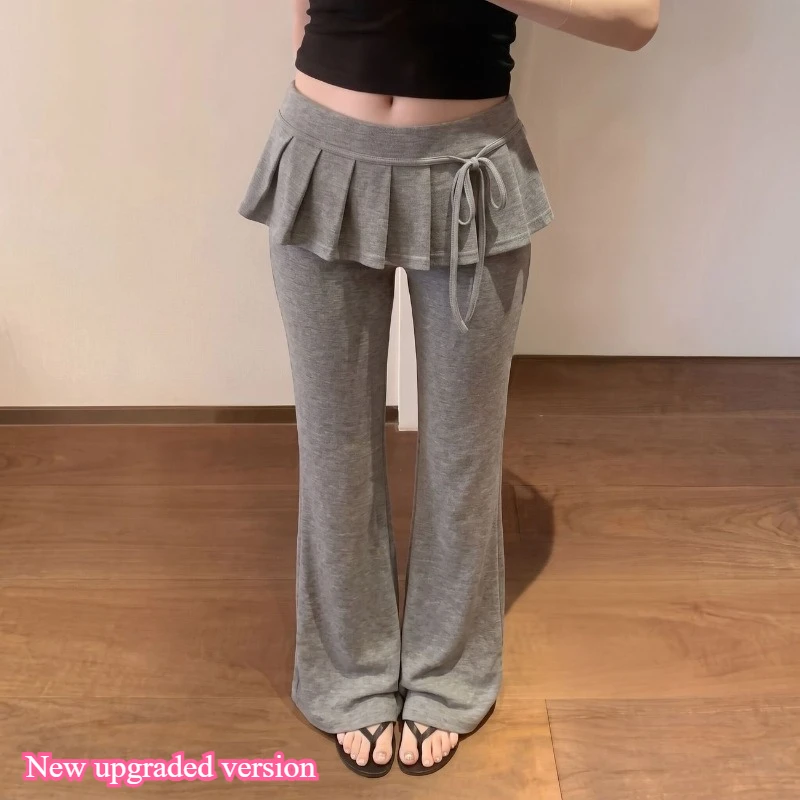 KAMEHARA Japanese Soft Girl Cake Fake Two Piece Skirt Pant Female Harajuku Style Y2k Sexy Slim Fit Slightly Flared Wide Leg Pant