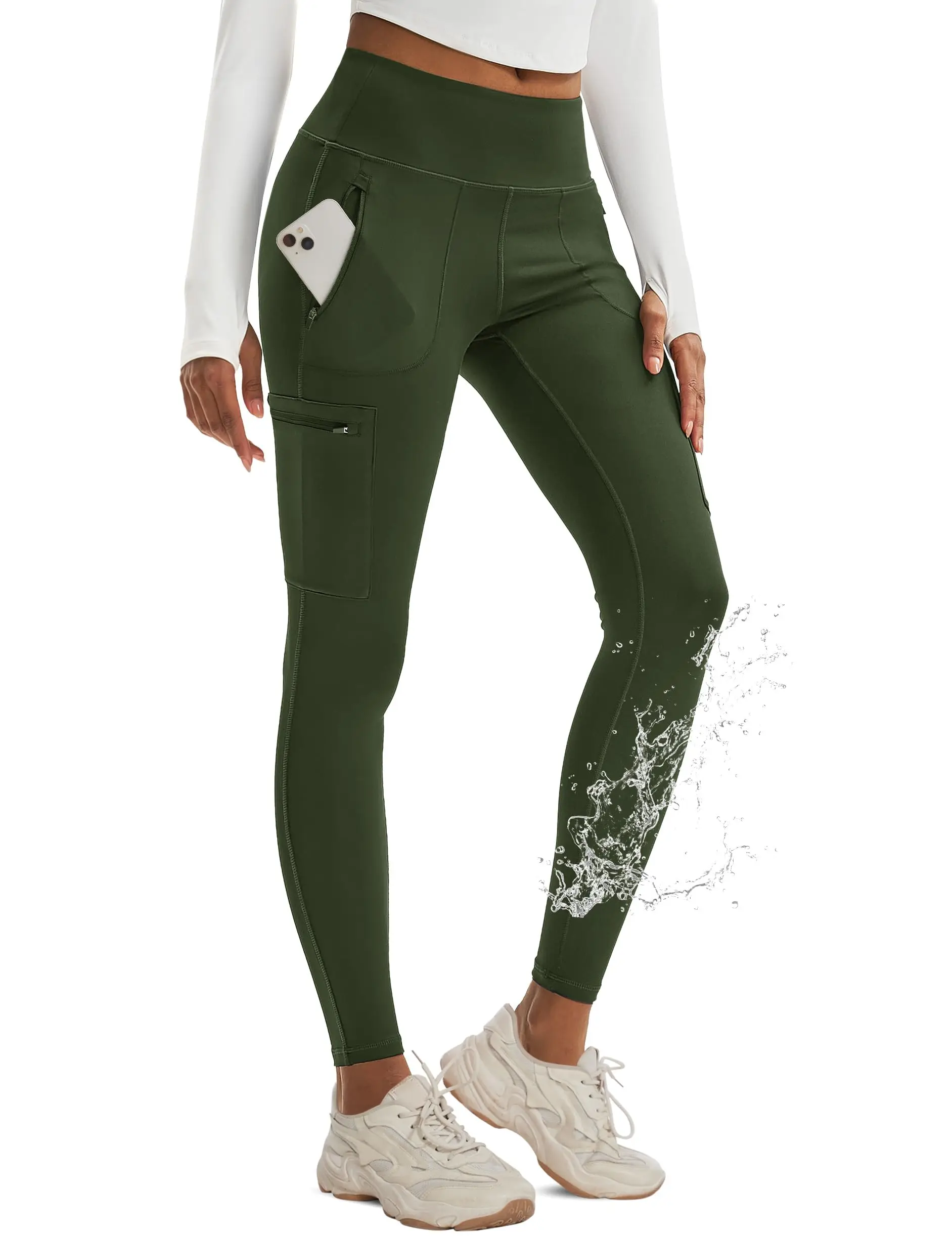 TACVASEN Women's Hiking Leggings with 4 Zipper Pockets Water Resistant High Waisted Cargo Leggings Elastic Workout Running Yoga