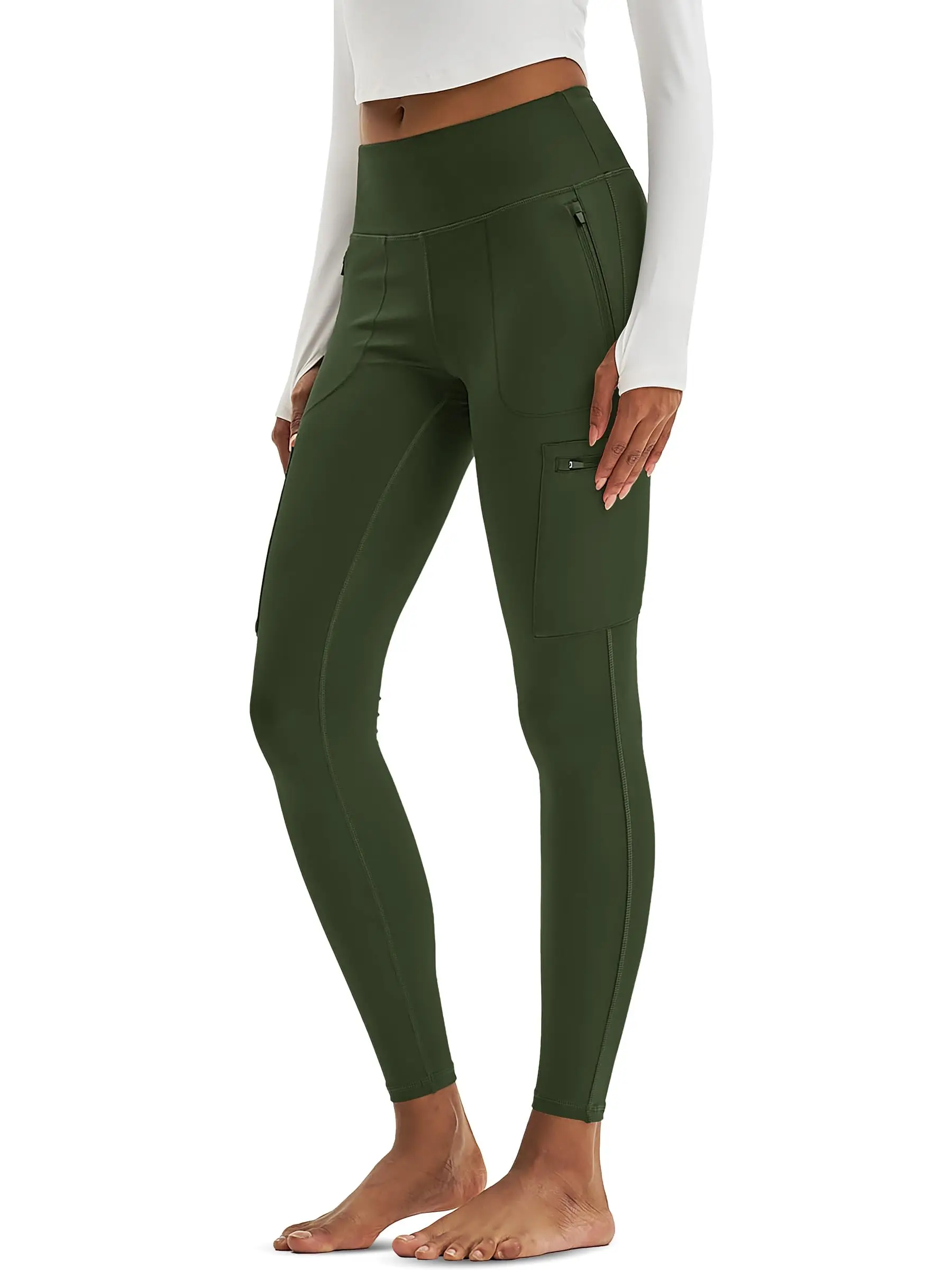 TACVASEN Women's Hiking Leggings with 4 Zipper Pockets Water Resistant High Waisted Cargo Leggings Elastic Workout Running Yoga