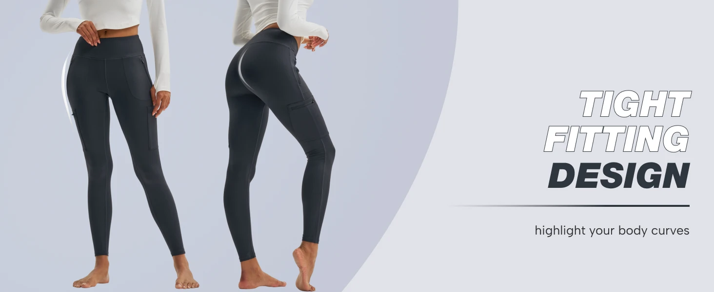 TACVASEN Women's Hiking Leggings with 4 Zipper Pockets Water Resistant High Waisted Cargo Leggings Elastic Workout Running Yoga