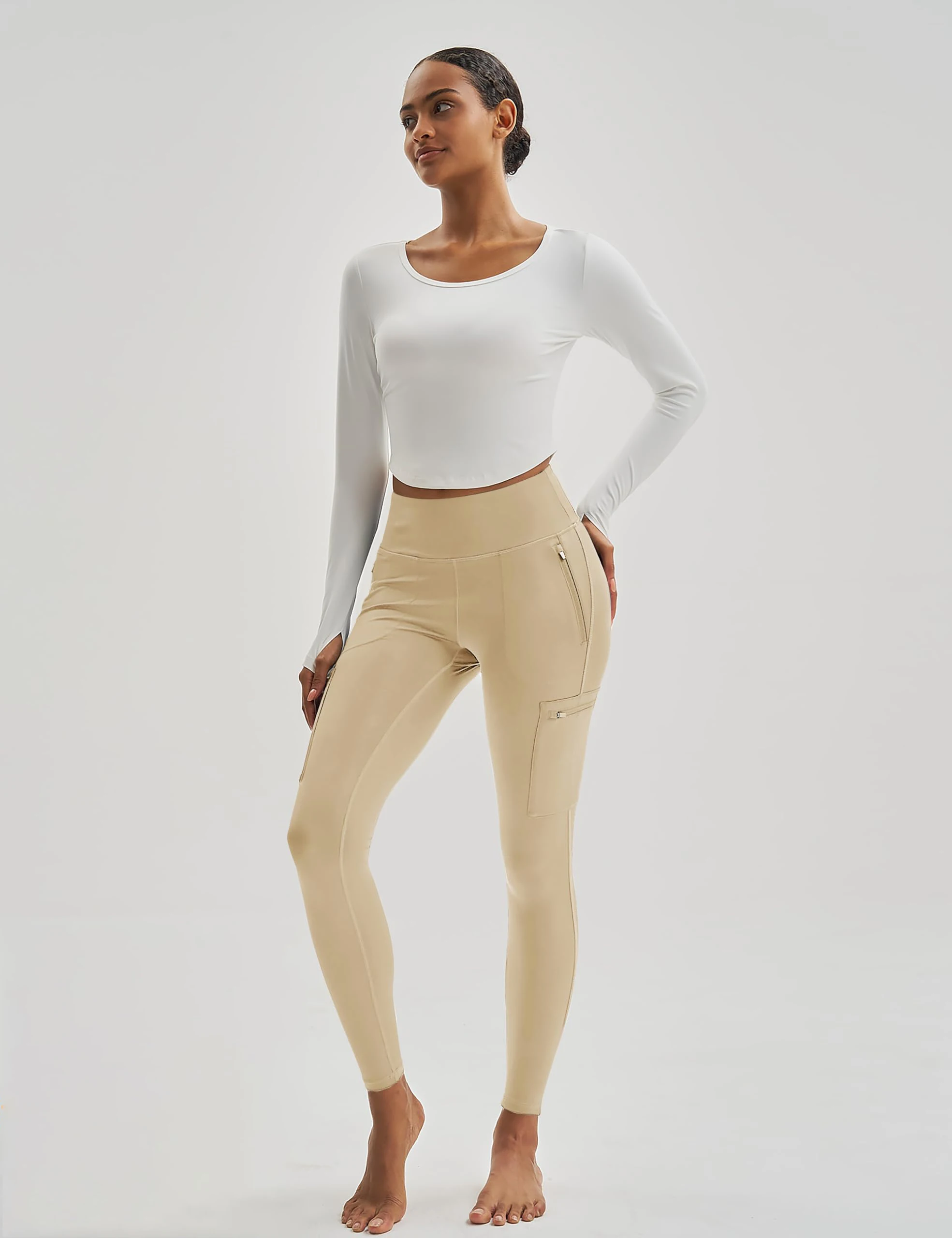 TACVASEN Women's Hiking Leggings with 4 Zipper Pockets Water Resistant High Waisted Cargo Leggings Elastic Workout Running Yoga