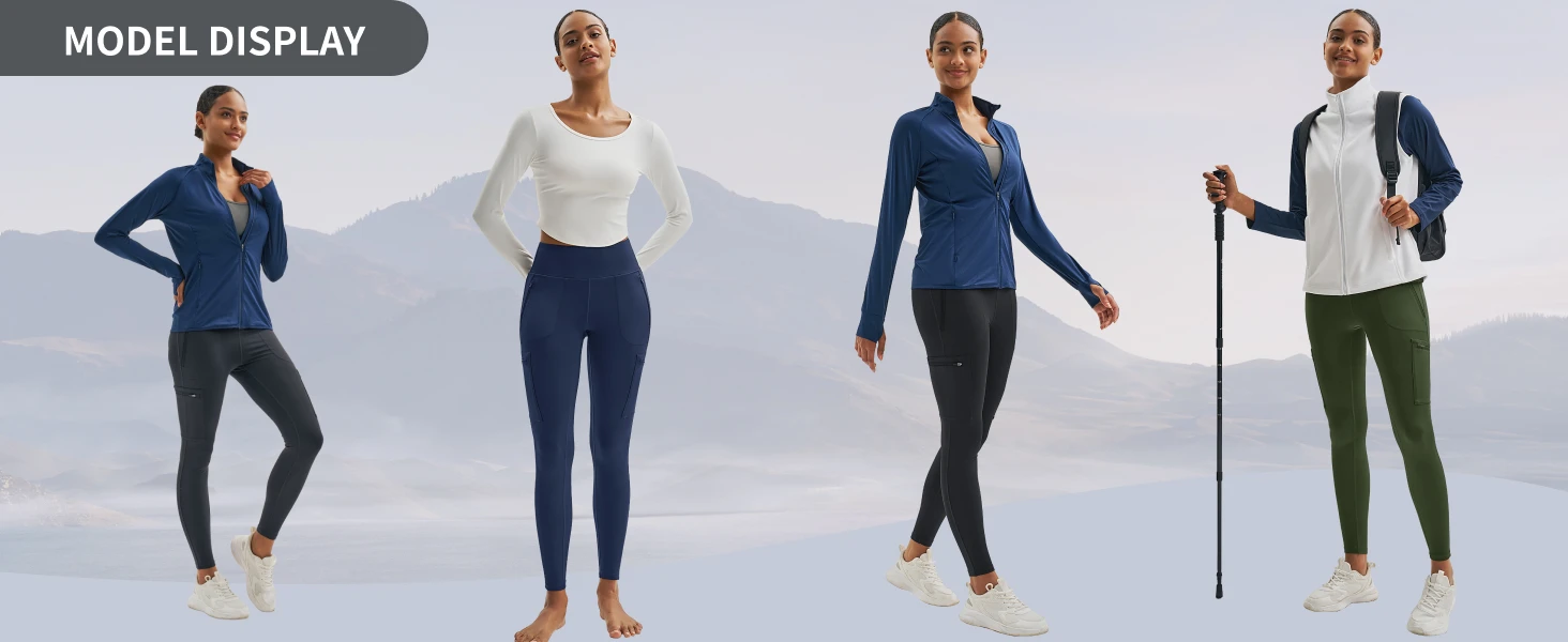 TACVASEN Women's Hiking Leggings with 4 Zipper Pockets Water Resistant High Waisted Cargo Leggings Elastic Workout Running Yoga