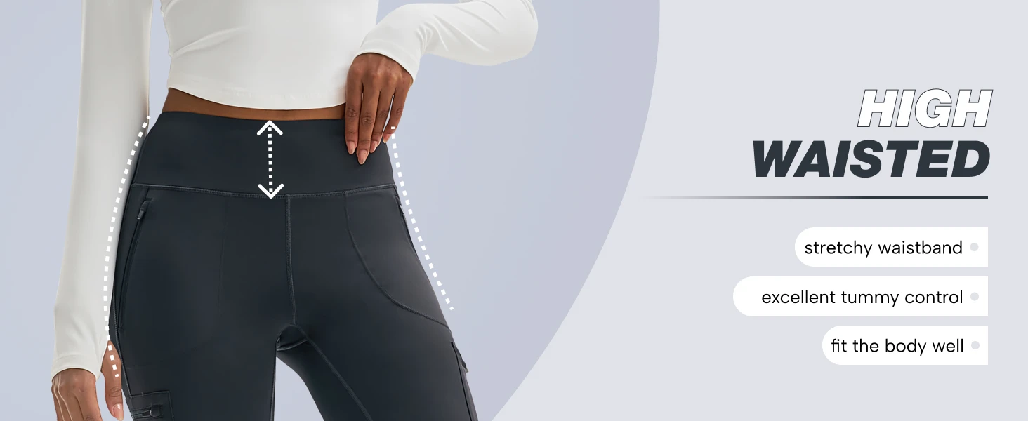 TACVASEN Women's Hiking Leggings with 4 Zipper Pockets Water Resistant High Waisted Cargo Leggings Elastic Workout Running Yoga