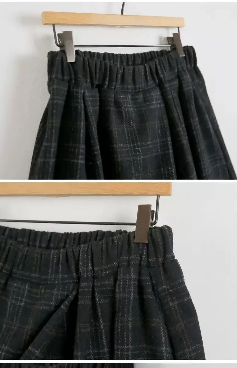 Women Elastic High Waist Woolen Pants Autumn Winter New Plaid Wool Wide Leg Pants Female Casual Loose Ankle-Length Skirts Pants