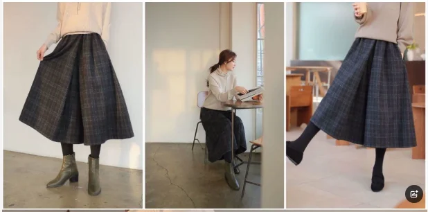 Women Elastic High Waist Woolen Pants Autumn Winter New Plaid Wool Wide Leg Pants Female Casual Loose Ankle-Length Skirts Pants