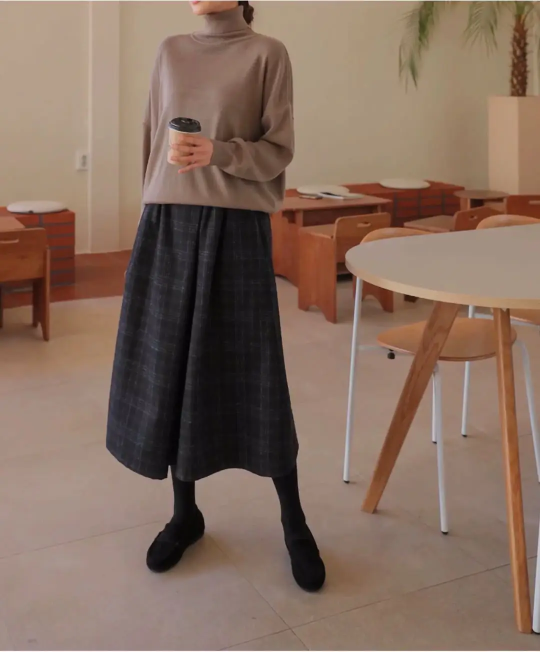 Women Elastic High Waist Woolen Pants Autumn Winter New Plaid Wool Wide Leg Pants Female Casual Loose Ankle-Length Skirts Pants