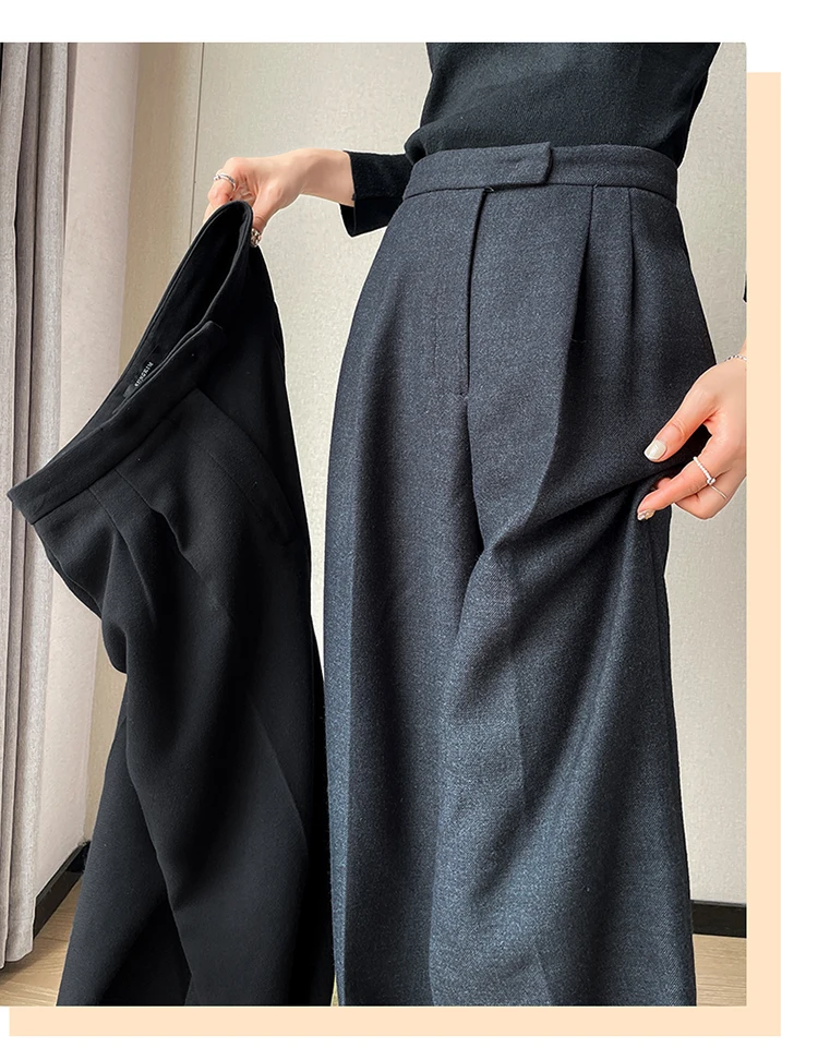 WOOL Autumn Slim High Waist Straight Women's Pants Casual Solid Color Loose Chic Female Wide Leg Pants Fashion Office Ladies