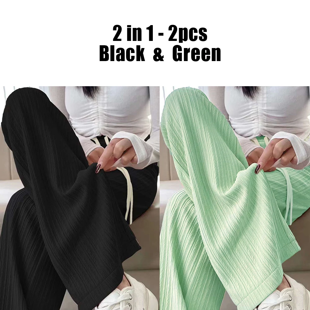 Summer Cool Ice Silk Straight Pants Women Fashion High Waist Wide Leg Trousers Female Solid Sagging Feeling Baggy Casual Pants