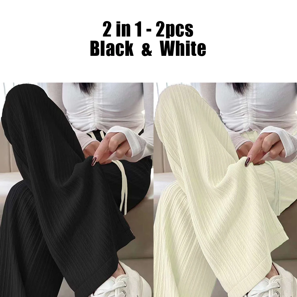 Summer Cool Ice Silk Straight Pants Women Fashion High Waist Wide Leg Trousers Female Solid Sagging Feeling Baggy Casual Pants