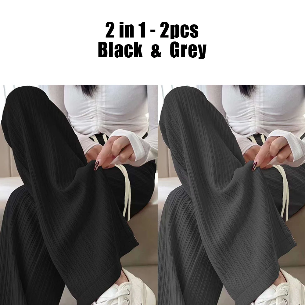 Summer Cool Ice Silk Straight Pants Women Fashion High Waist Wide Leg Trousers Female Solid Sagging Feeling Baggy Casual Pants