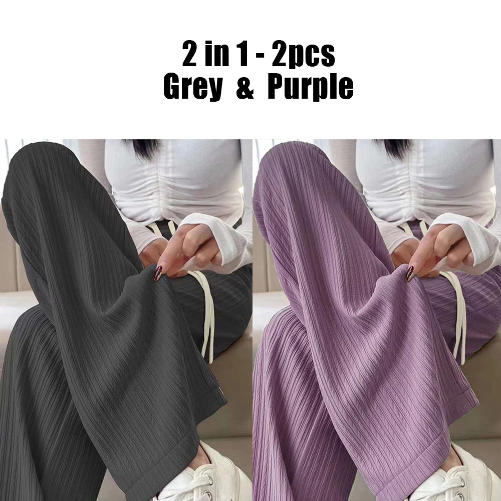 Summer Cool Ice Silk Straight Pants Women Fashion High Waist Wide Leg Trousers Female Solid Sagging Feeling Baggy Casual Pants
