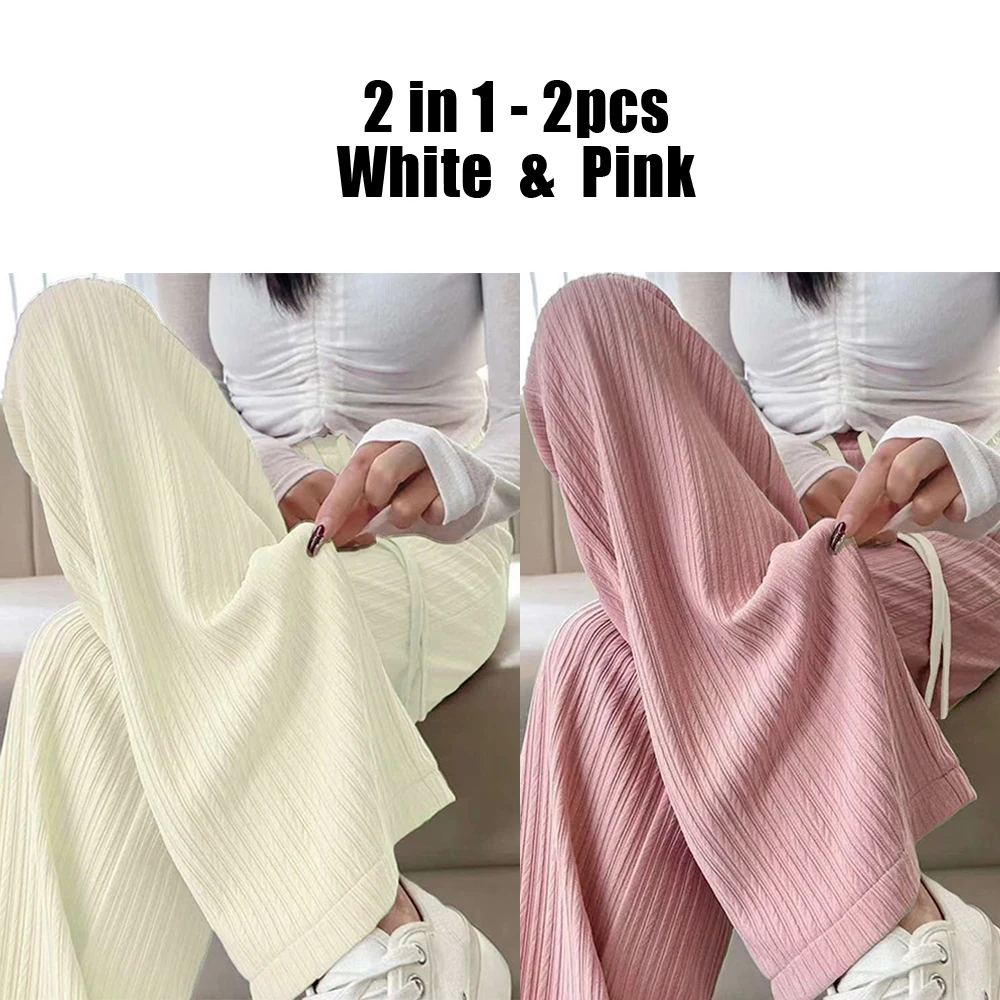 Summer Cool Ice Silk Straight Pants Women Fashion High Waist Wide Leg Trousers Female Solid Sagging Feeling Baggy Casual Pants