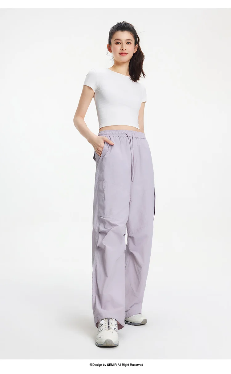 Semir Women Pants Wide 2026 Leg Knitted Loose Fit Elastic Waist Drawstring Urban Casual Everyday Style Soft Comfortable