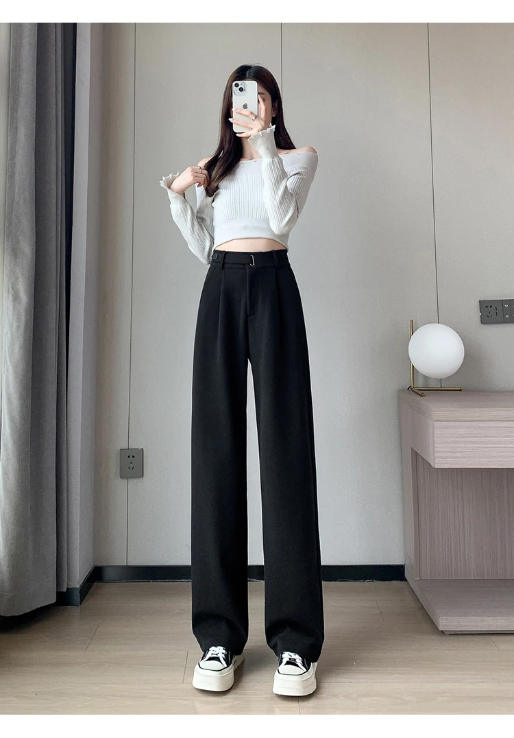 Seoulish Autumn Winter Thicken Woolen Casual Loose Full Length Pants 2025 New Button High Waist Chic Wide Leg Trousers Female
