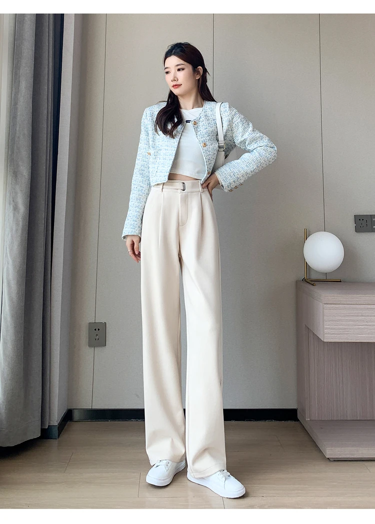 Seoulish Autumn Winter Thicken Woolen Casual Loose Full Length Pants 2025 New Button High Waist Chic Wide Leg Trousers Female