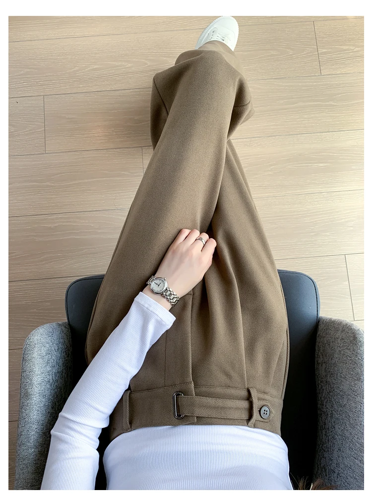 Seoulish Autumn Winter Thicken Woolen Casual Loose Full Length Pants 2025 New Button High Waist Chic Wide Leg Trousers Female
