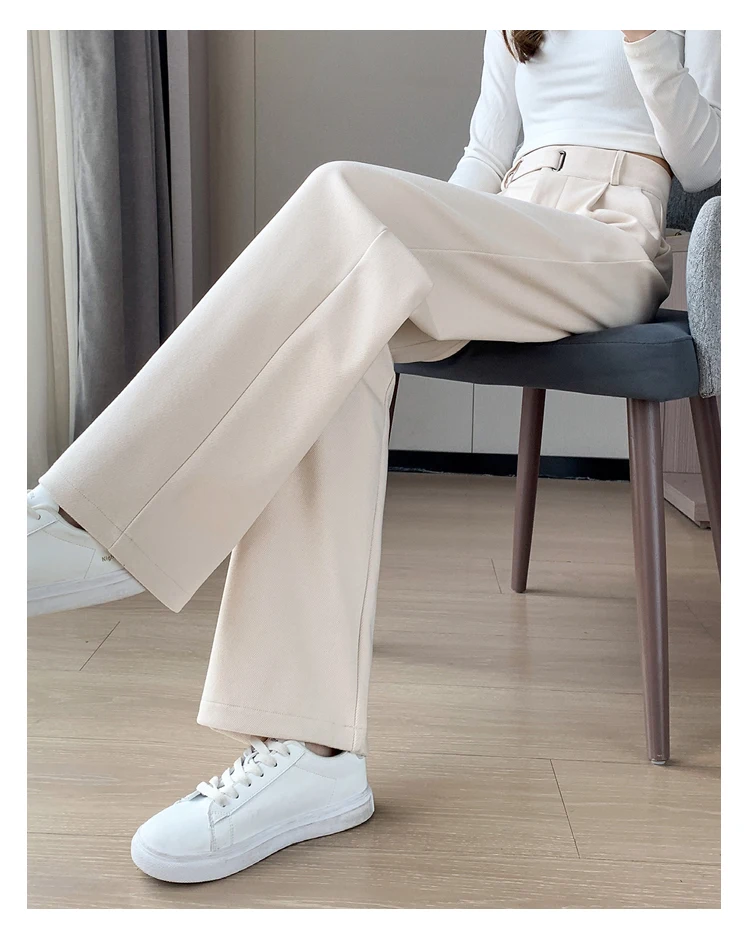 Seoulish Autumn Winter Thicken Woolen Casual Loose Full Length Pants 2025 New Button High Waist Chic Wide Leg Trousers Female