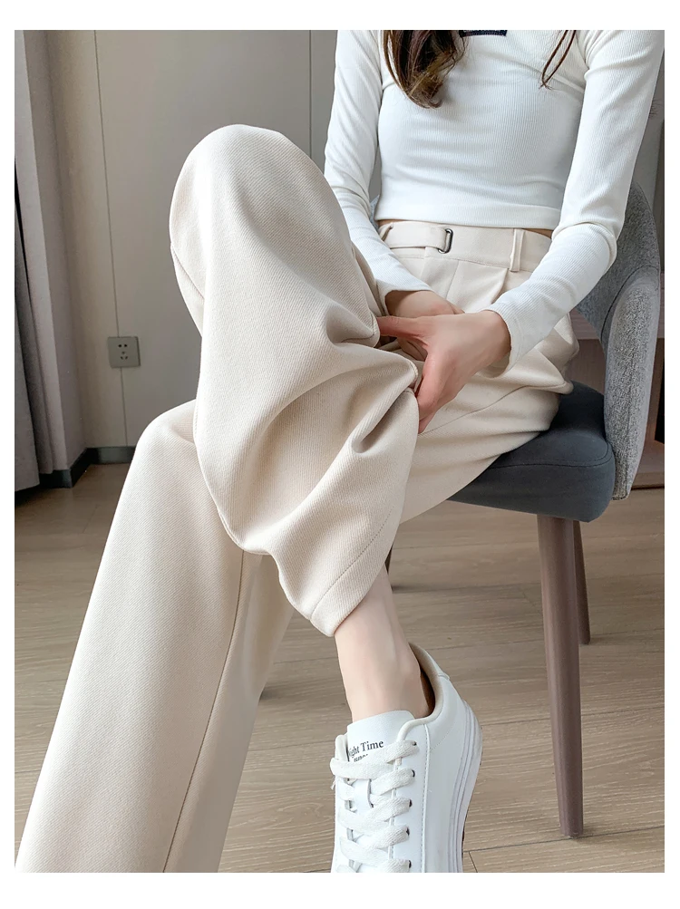 Seoulish Autumn Winter Thicken Woolen Casual Loose Full Length Pants 2025 New Button High Waist Chic Wide Leg Trousers Female