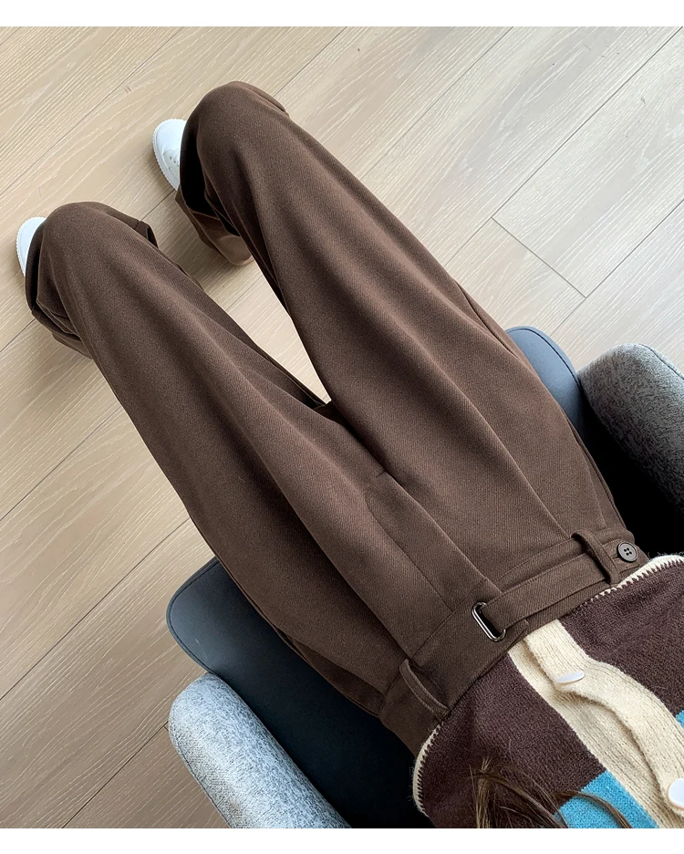Seoulish Autumn Winter Thicken Woolen Casual Loose Full Length Pants 2025 New Button High Waist Chic Wide Leg Trousers Female