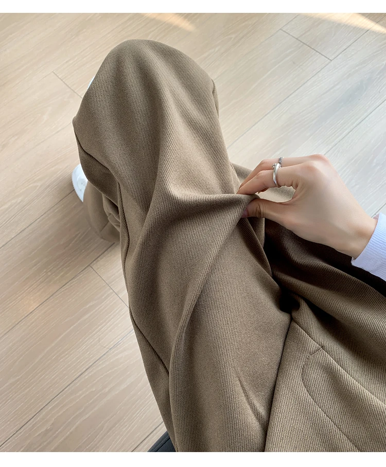 Seoulish Autumn Winter Thicken Woolen Casual Loose Full Length Pants 2025 New Button High Waist Chic Wide Leg Trousers Female