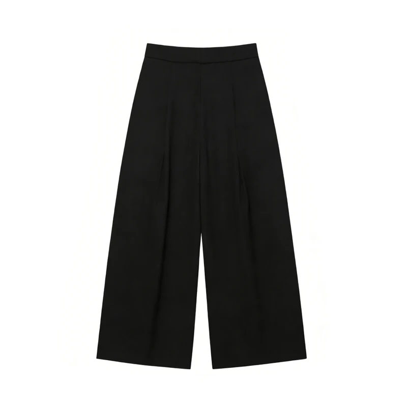 MUJER Black Baggy Pants Woman Pleated Wide Leg Pants for Women Striped Casual Women's Pants Spring High Waist Trousers Womens