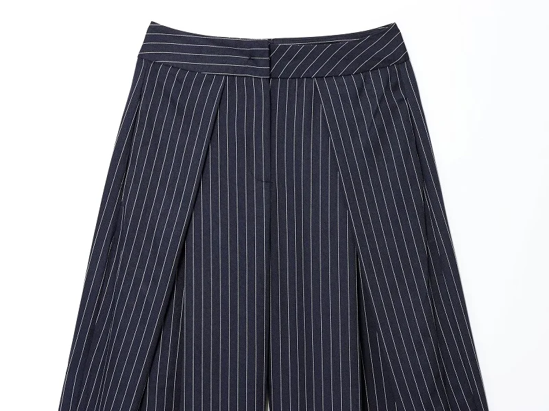 MUJER Black Baggy Pants Woman Pleated Wide Leg Pants for Women Striped Casual Women's Pants Spring High Waist Trousers Womens
