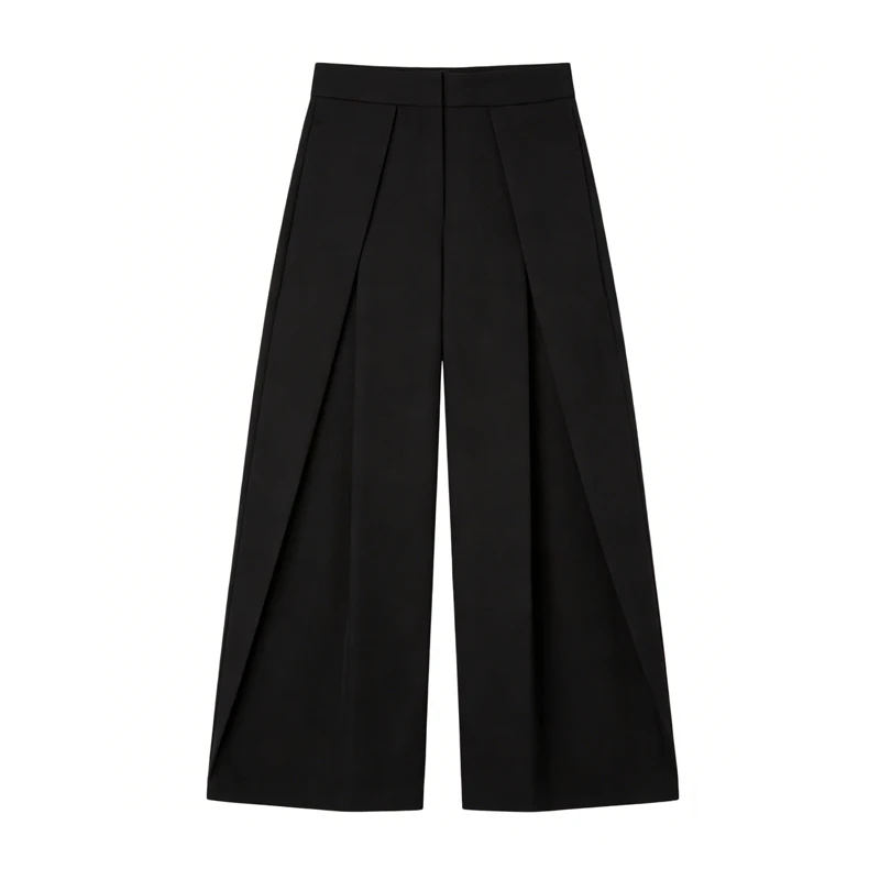 MUJER Black Baggy Pants Woman Pleated Wide Leg Pants for Women Striped Casual Women's Pants Spring High Waist Trousers Womens