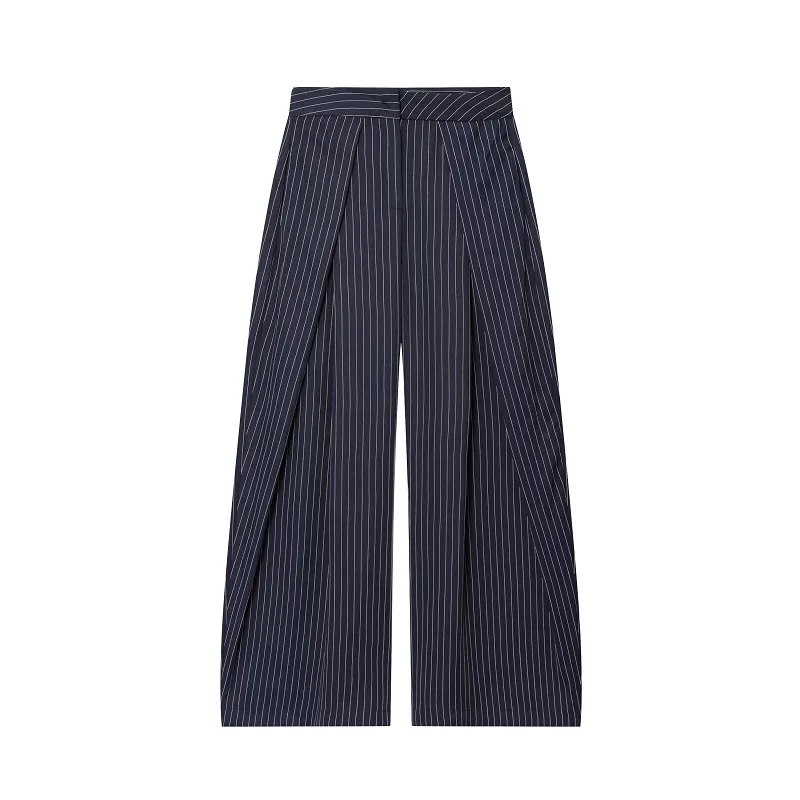 MUJER Black Baggy Pants Woman Pleated Wide Leg Pants for Women Striped Casual Women's Pants Spring High Waist Trousers Womens