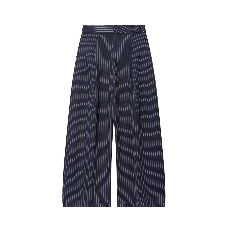 MUJER Black Baggy Pants Woman Pleated Wide Leg Pants for Women Striped Casual Women's Pants Spring High Waist Trousers Womens