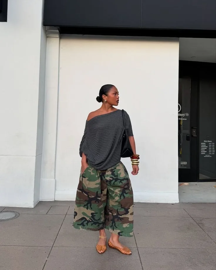 Women's Camouflage Wide Leg Pants Loose Casual High Waist Vintage Pockets Cropped Pants 2025 Fashion Harajuku Capris