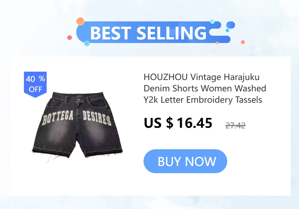 HOUZHOU Washed Ripped Short Jeans Women and Man Hole Embroidery Wide Leg American Retro Jorts Baggy Casual Streetwear Summer