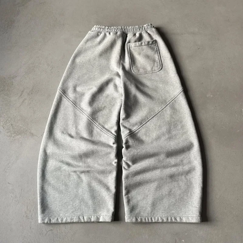 HOUZHOU Grey Vintage Y2k Women Sweatpants Harajuku Oversized Wide Leg American Style Man Pants Baggy Streetwear Hip Hop Trousers