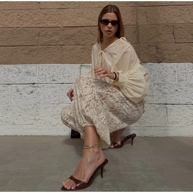 Fashion Loose Fit Lace Pants Women's Elastic High Waist Lounge Trousers 2026 2026 Spring New Lady Bohemian Casual Bottoms