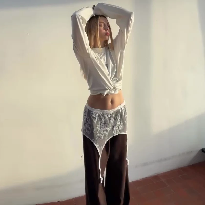 Fashion Loose Fit Lace Pants Women's Elastic High Waist Lounge Trousers 2026 2026 Spring New Lady Bohemian Casual Bottoms